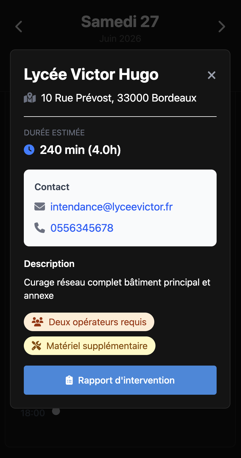 Détail d'une intervention sur mobile