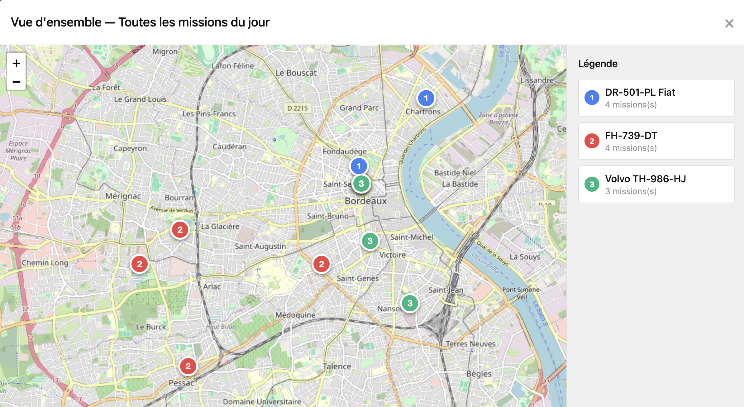 Carte des missions géolocalisées