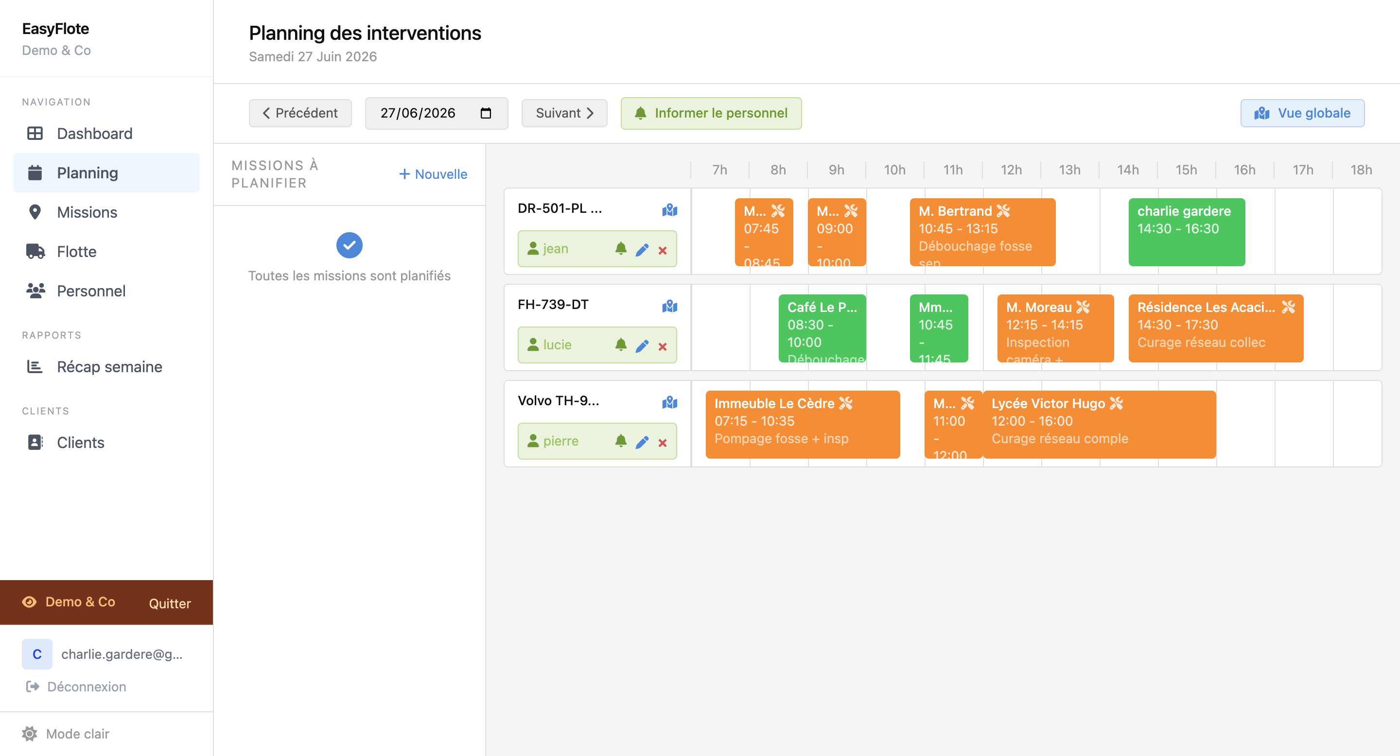 Planning hebdomadaire des véhicules dans EasyFlote